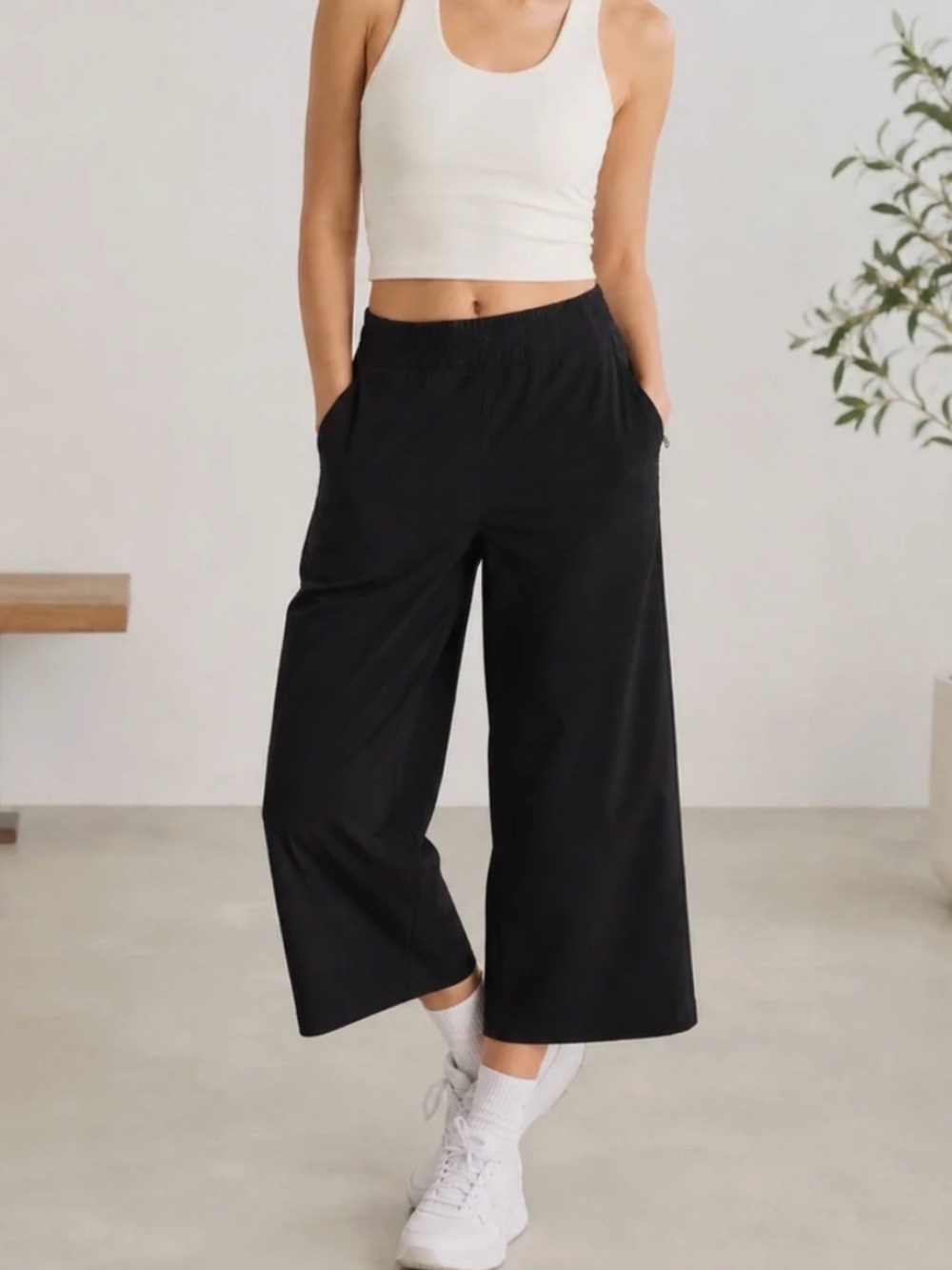 Quince Black Performance Tech Wide Leg Pants